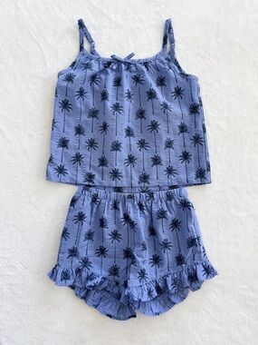 Girls Blue Palm Tree Pajama Set 2pc | Lounge Sleepwear/Swim Cover Up size 8